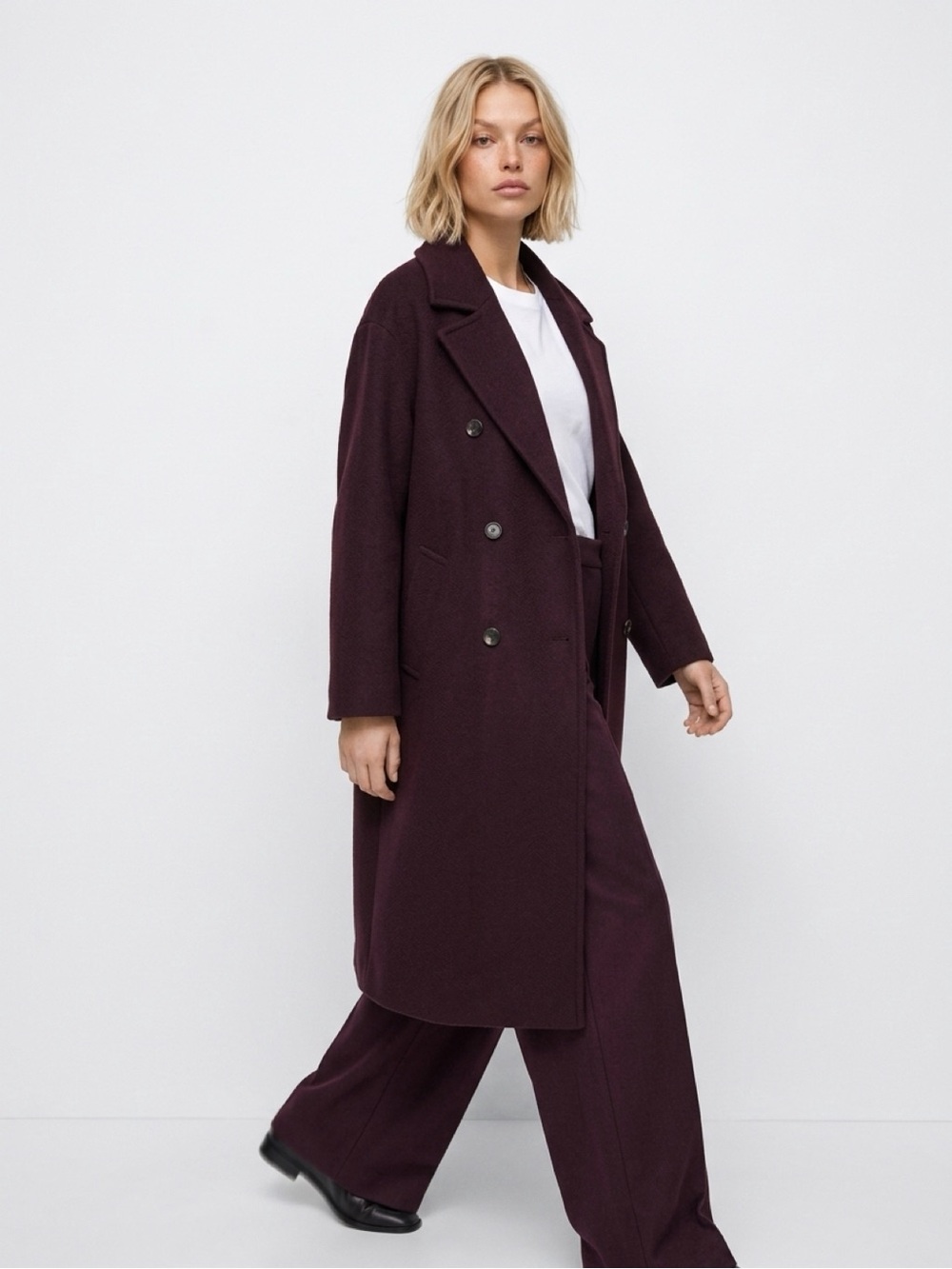 Mango Handmade Wool Oversized Coat in Wine